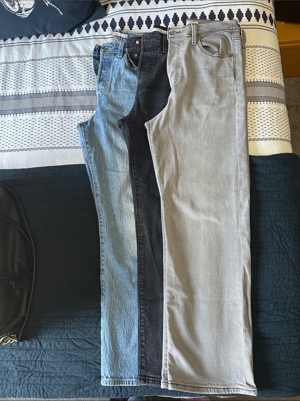 Levi's Women's Straight Jeans Trio — Light Blue, Black, and Light Gray